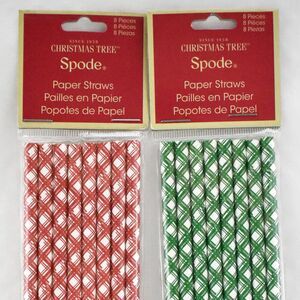 Spode Paper Straws Christmas Red & Green Plaid Holiday 2 Packs x 8 Count